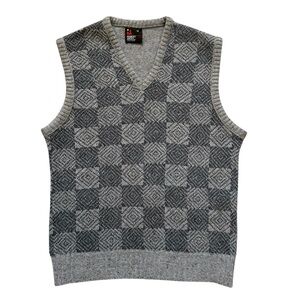 Vintage Robert Bruce Gray Wool Blend Checkered Men's Sweater Vest Size Medium